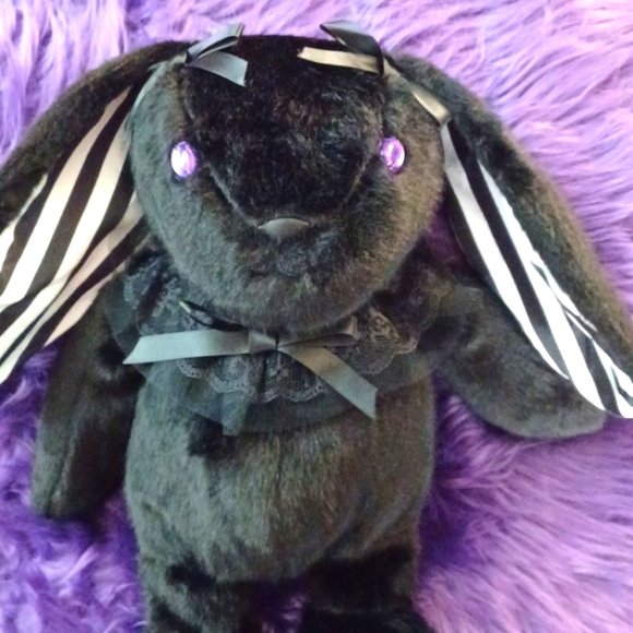 DOLLSKILL WIDOW GOTH BUNNY BAG BLACK PURPLE EYES BACKPACK BLACK FURRY STRAPS - Picture 3 of 15
